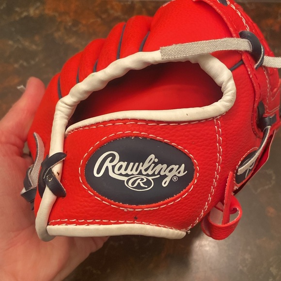 NWT Rawlings Tee Ball Glove 9” Red White Blue 3-6 yrs Players Series Baseball - Picture 10 of 11
